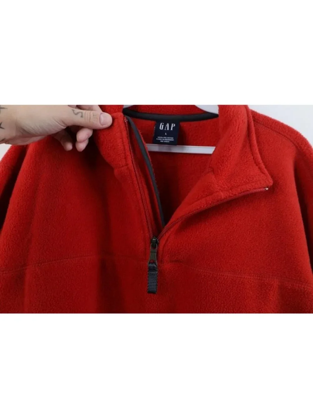 Vintage 90s Y2K Gap Mens Large Color Block 1/4 Zip Fleece Pullover Sweater Red